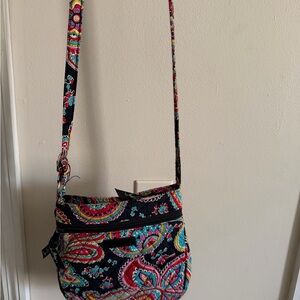 Vera Bradley Black Quilted Crossbody with Bright Paisley Print